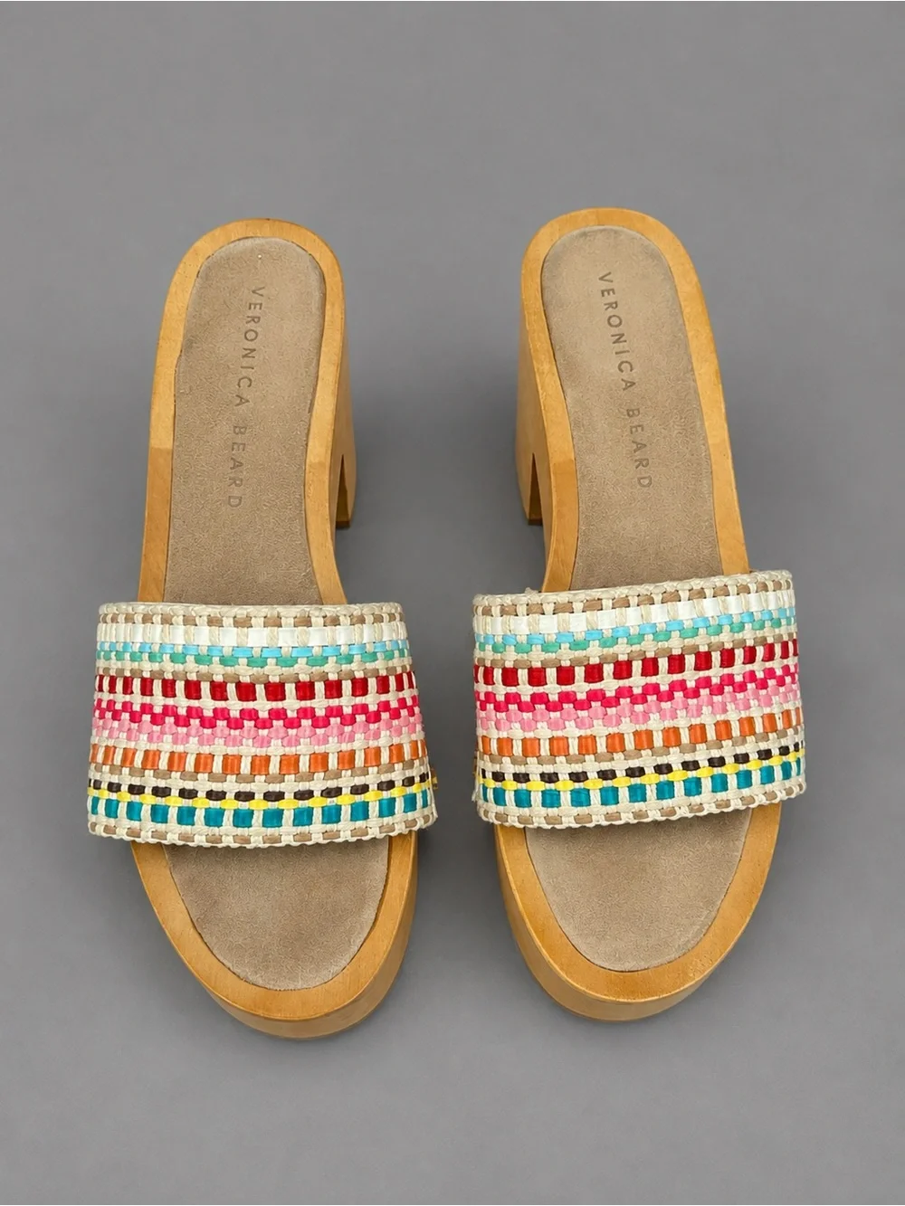 Veronica Beard Hannalee Woven Platform Sandals Multicolor Wood Heel Size 7